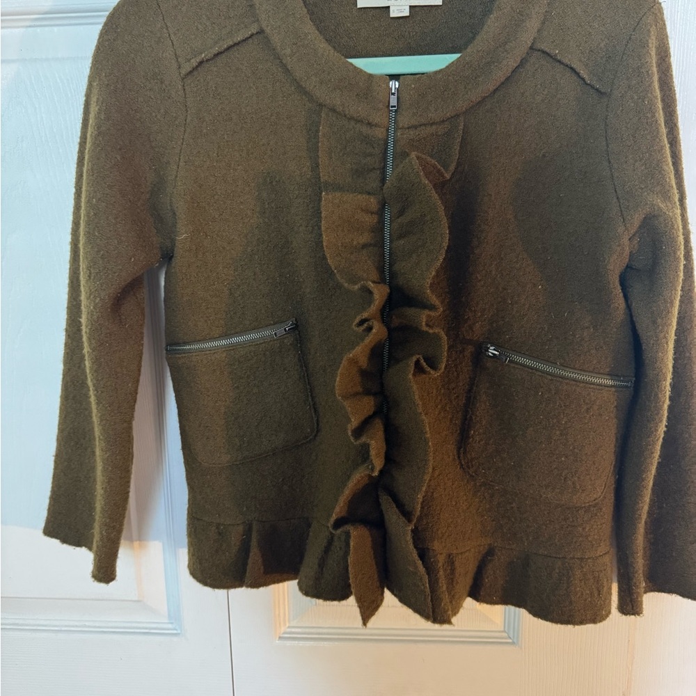 LOFT Olive Ruffle Blazer
